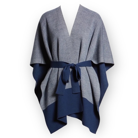 Eileen Fisher Size S/M Felted Merino Wool Double Face Poncho, Blue Bonnet - NWOT - Picture 3 of 10